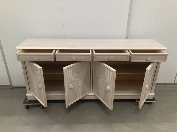 Buffet vintage saumon doux, années 80, éléments art déco