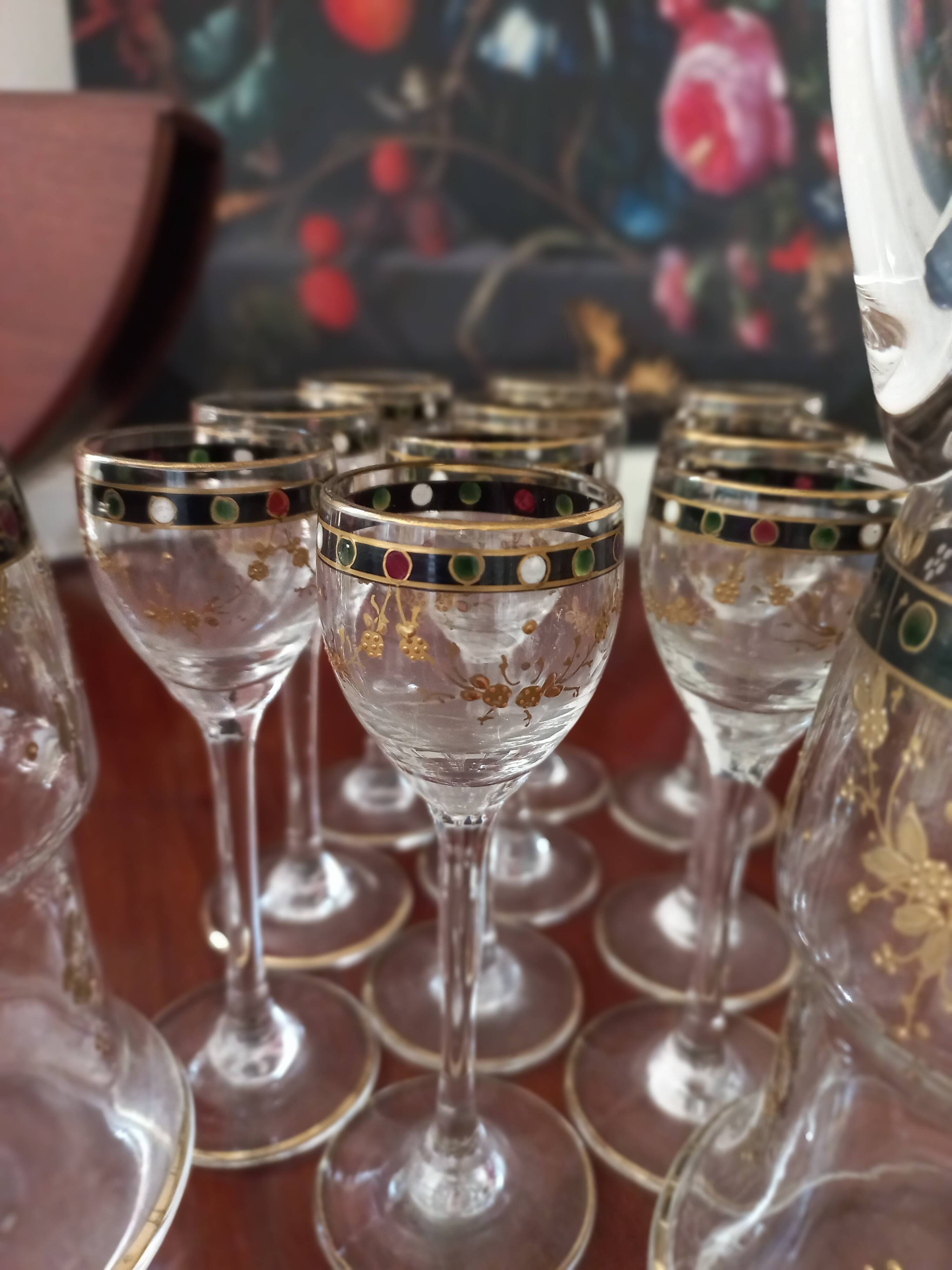 10-piece enameled crystal liqueur set
