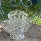 Angel wings vase, in transparent glass with art deco relief pattern