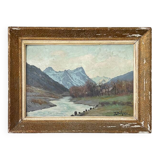 Painting "River of the Alps", Oil on panel, framed