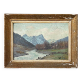 Painting "River of the Alps", Oil on panel, framed