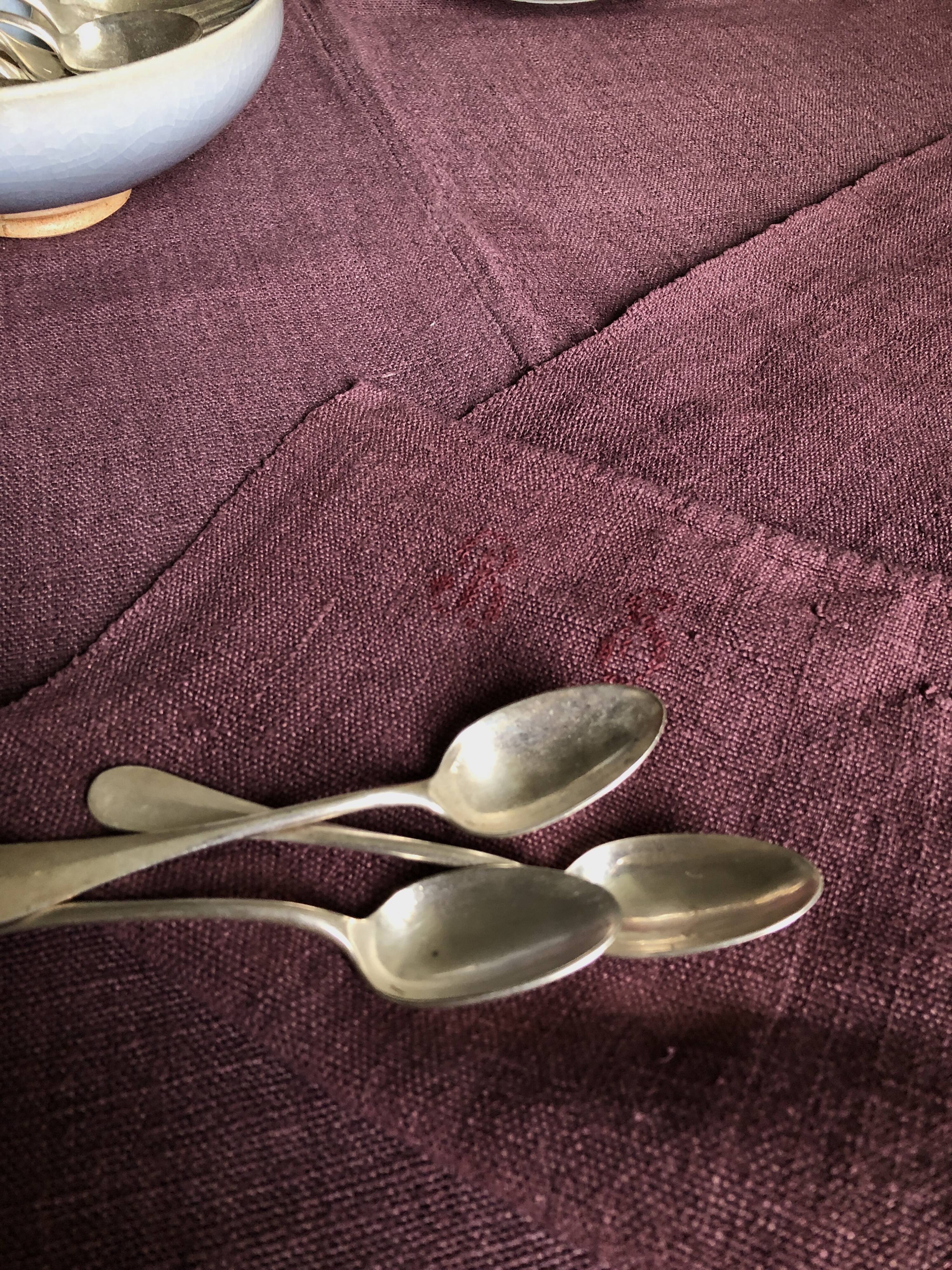 Old harvest tablecloth in pure hemp tinted with eggplant