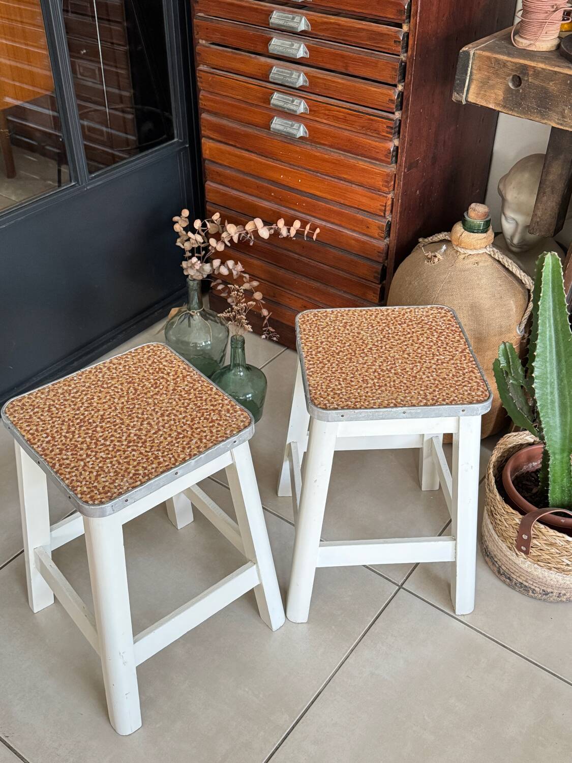 Pair of vintage wooden stools
