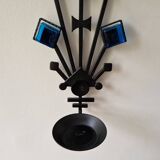 Sculptural Iron and blue glass candle sconce for Dantoft, Denmark 1960's/1970's