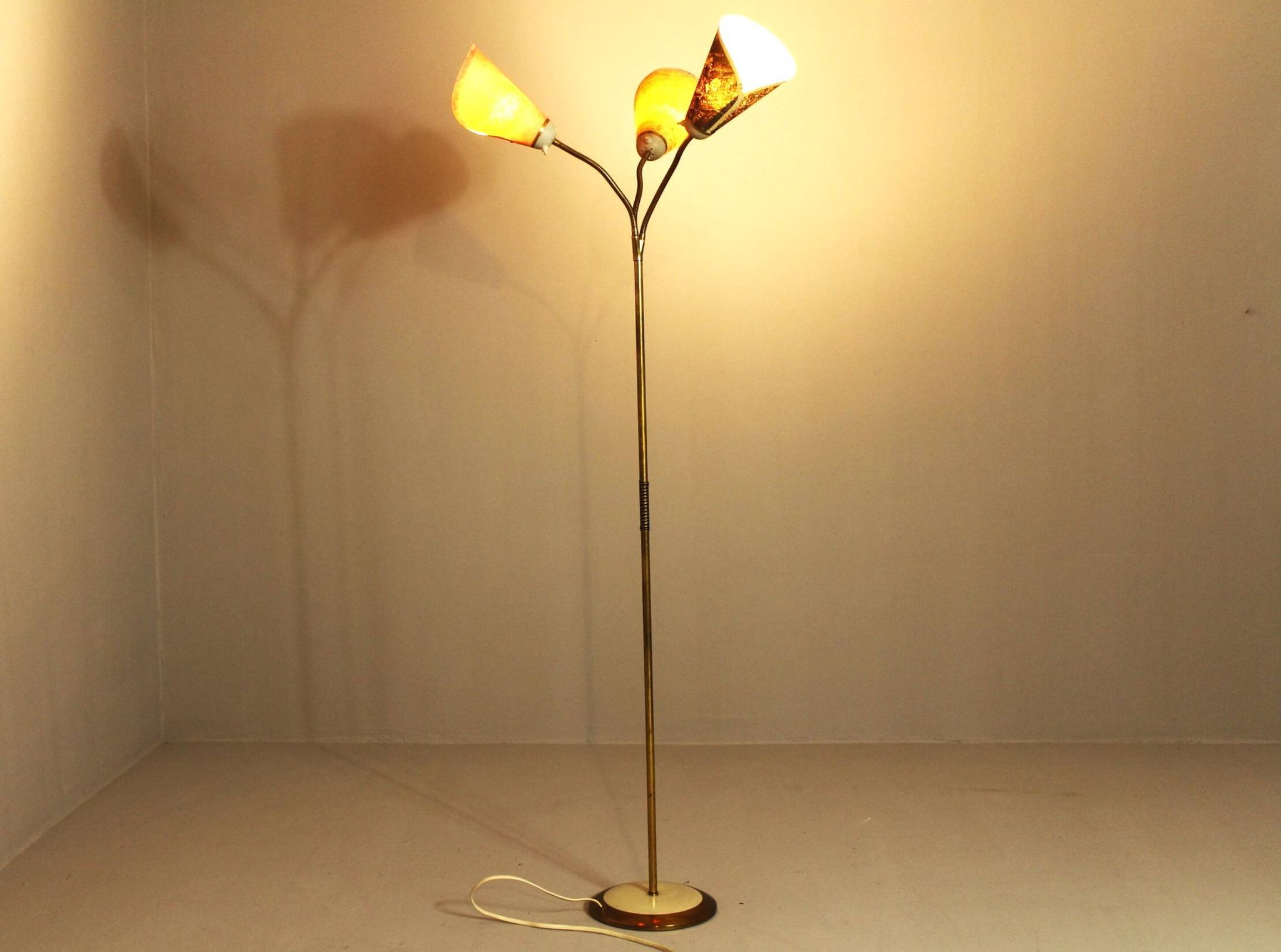 Italian Brass Three Light Floor Lamp, 1960s