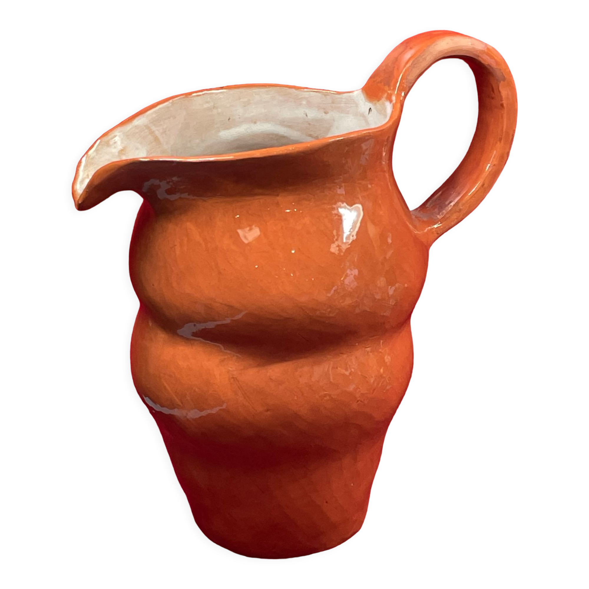 Unusual Pitcher Ceramic in stoneware or glazed earth Signed EL