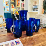 Cobalt blue Murano vintage carafe and glasses by