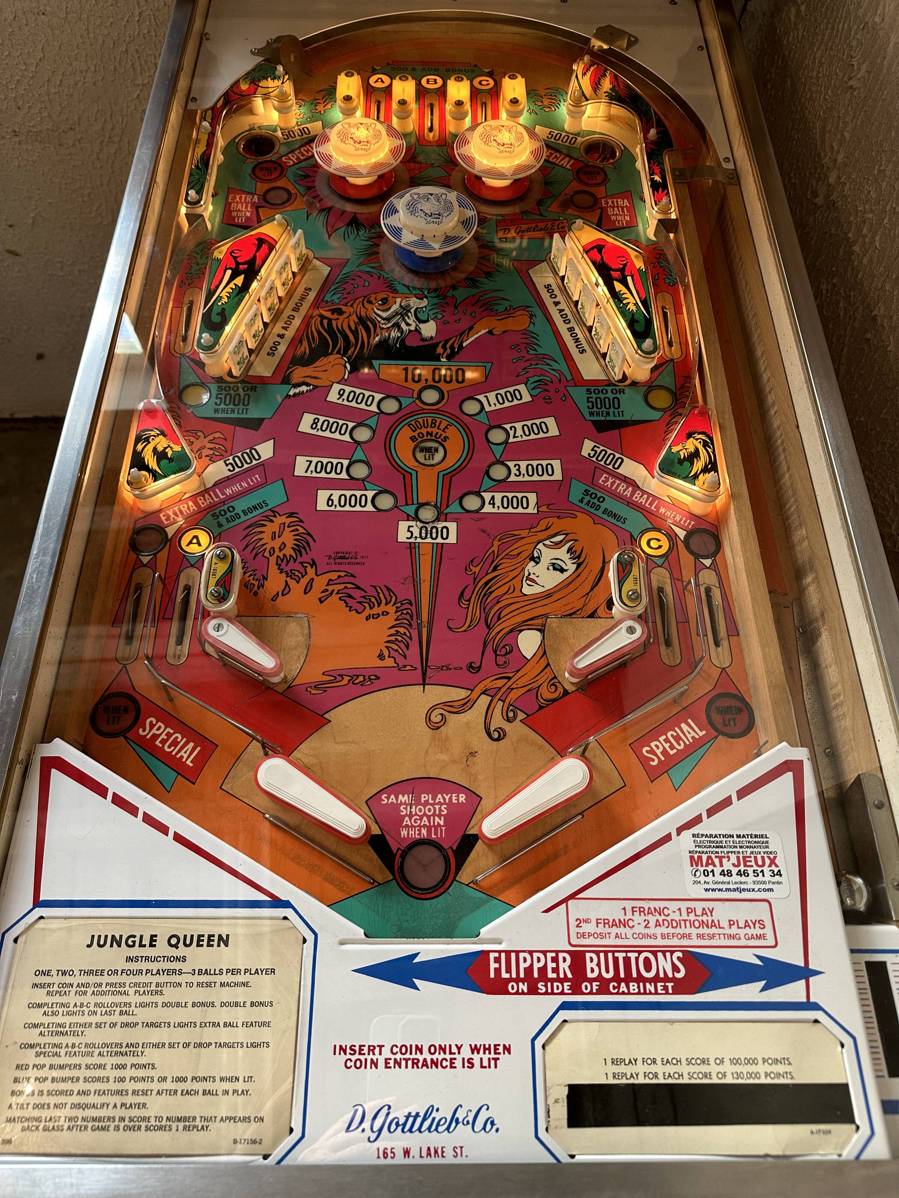 Pinball machine Jungle Queen Gottlieb USA 1977