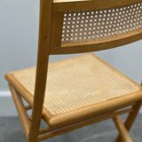 Rare set of four Belgian folding chairs in solid wood and hand-woven cane, mid-century