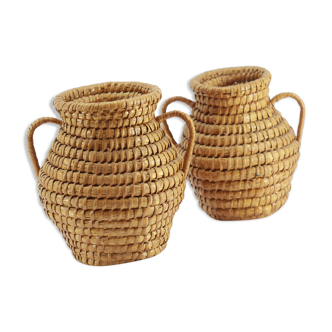 Set of 2 wicker pans