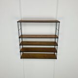 60s wall-mounted string shelf, wood and metal