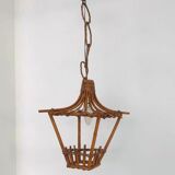 Vintage rattan lamp, old wicker hanging light