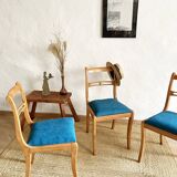 Beech wood chairs, sabre legs and upholstered seat, 1960s-1970s