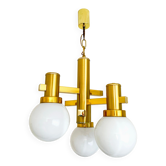 Lustre Gaetano Sciolari vintage en laiton et opaline, années 70