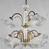 Lustre en céramique, laiton et verre de Murano des années 1970