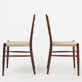 Teak dining chairs with braided rope seat, Belgium 1960s