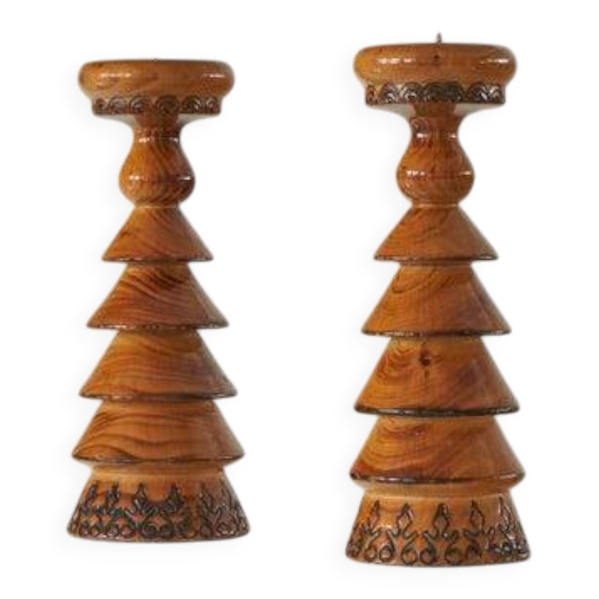 Pair of Scandinavian lacquered wooden candle holders