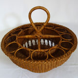 Old bottles and glasses holder wicker vintage aperitif