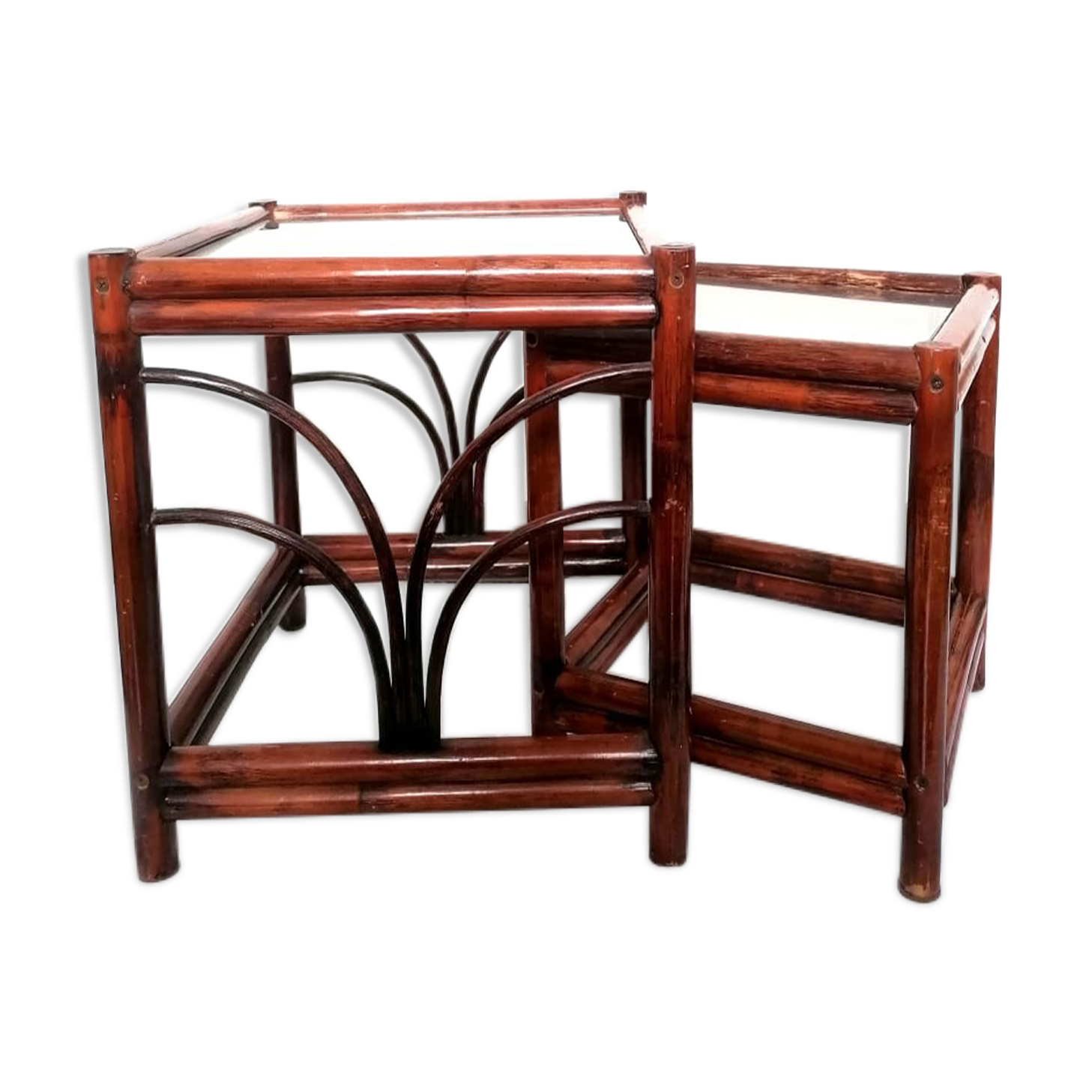Tables gigogne en rotin vers 1950 de style art déco