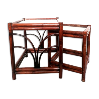 Rattan trundle tables circa 1950 in art deco style