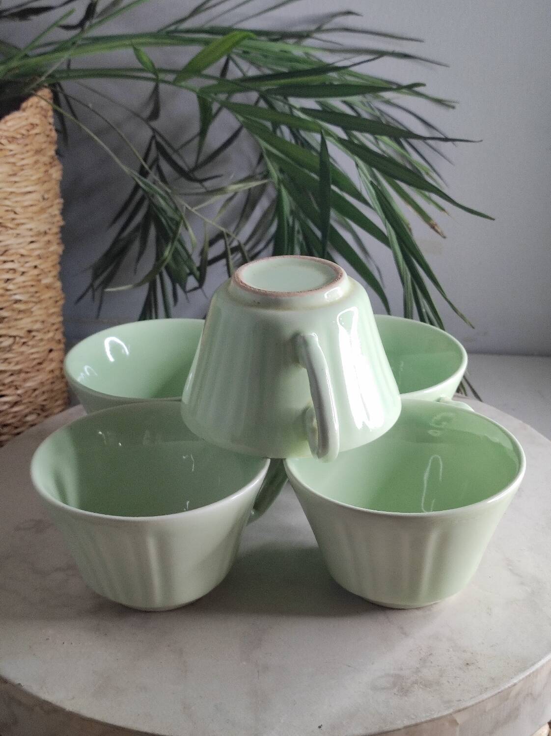 Green ceramic tea set