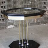 Table d'appoint hexagonale en bois laqué laiton & miroir 1970s
