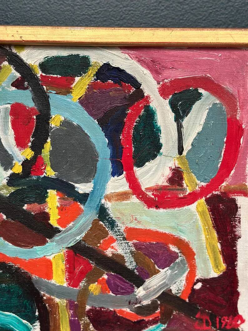 Original Swedish Oil on Canvas – “Abstract Composition” – Signed – Dated 1960 – Vintage & Framed – 44.5 × 31 cm (17.5" × 12.2")