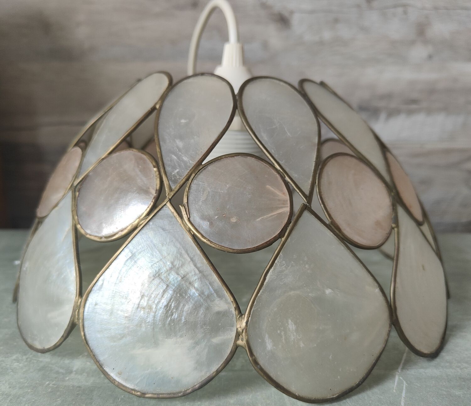 Vintage mother-of-pearl and brass pendant lamp