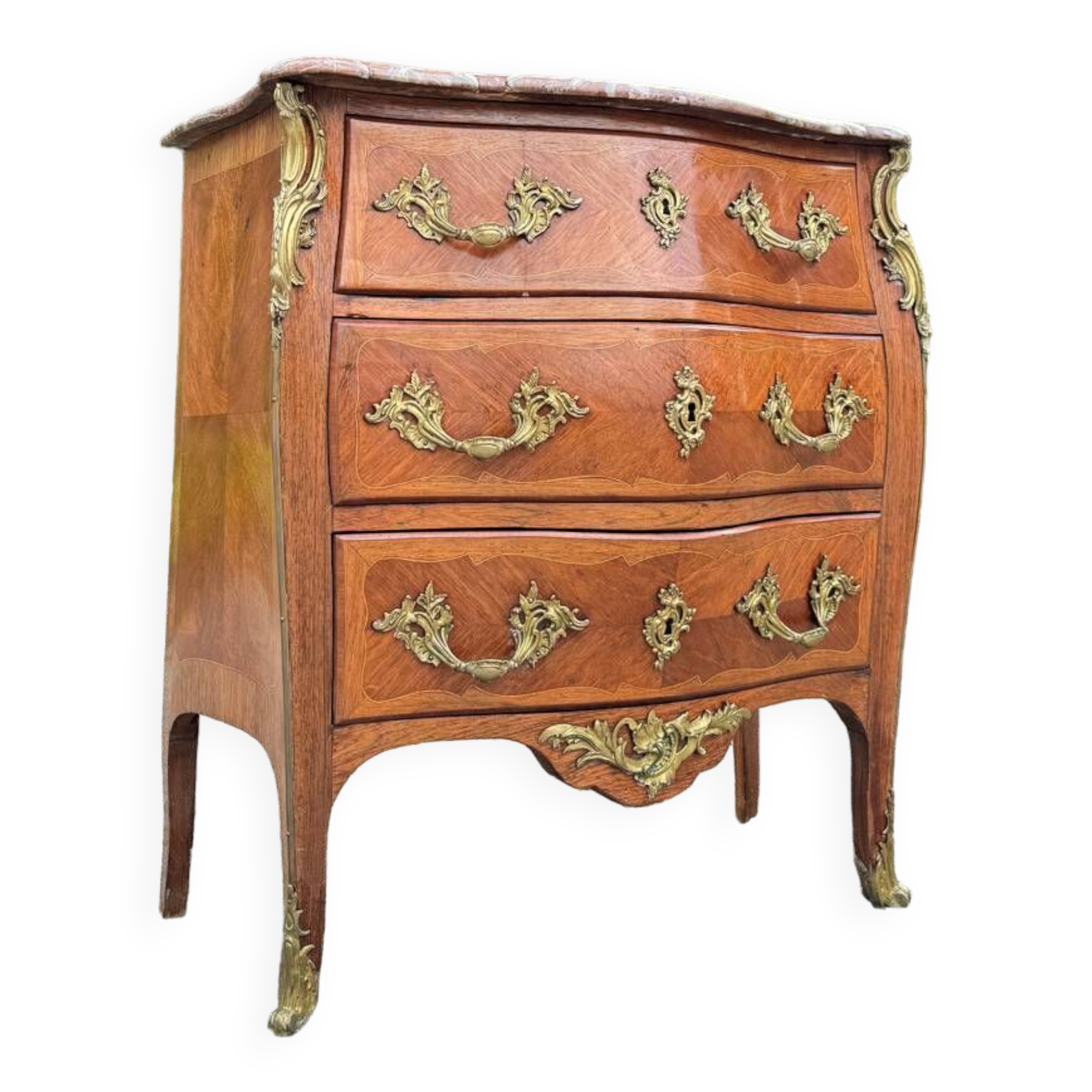 Curved chest of drawers in Louis XV style marquetry, 19th century