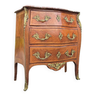 Curved chest of drawers in Louis XV style marquetry, 19th century