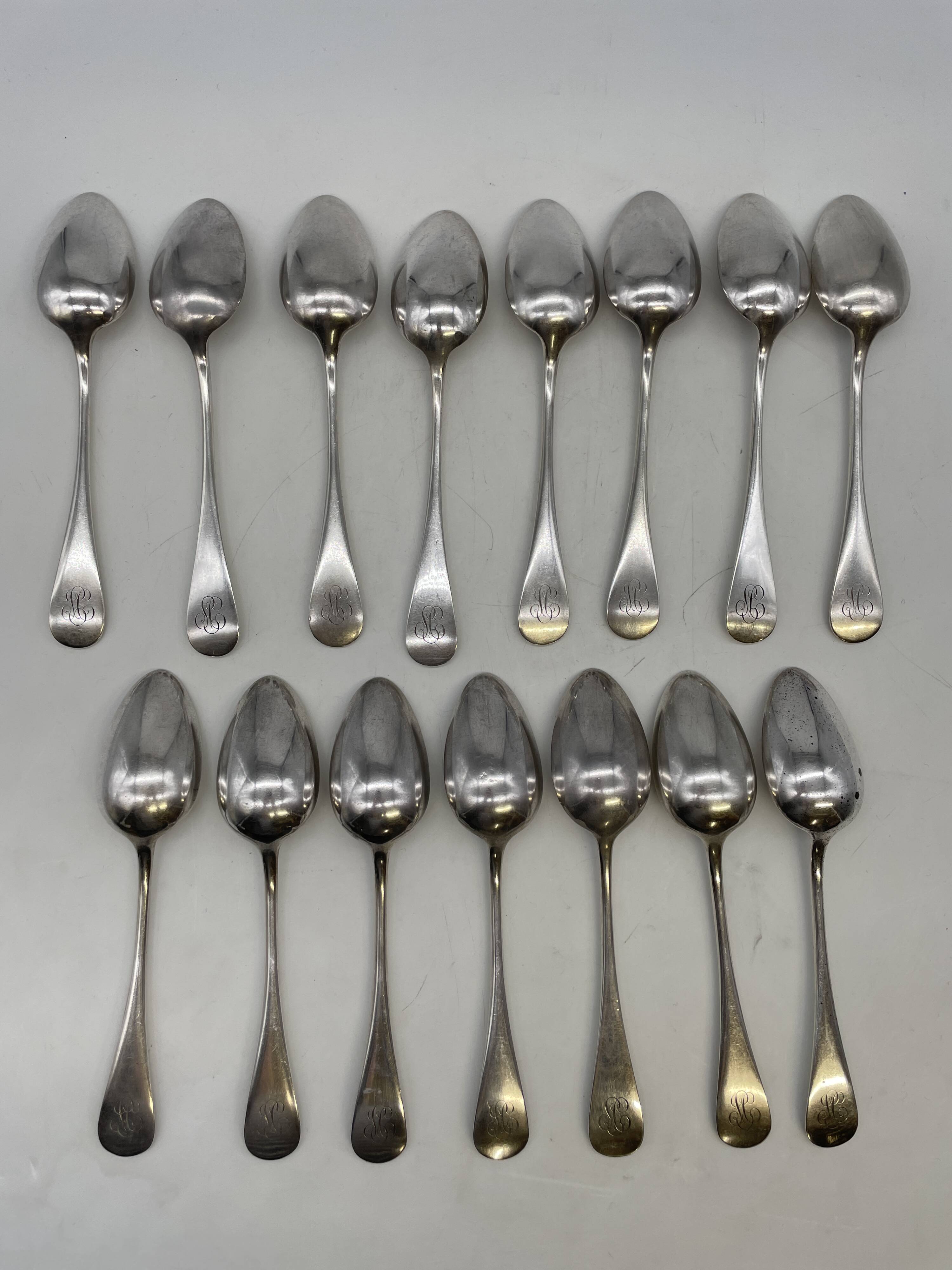 Set of 15 soup spoons and 9 lunch forks by Christofle.