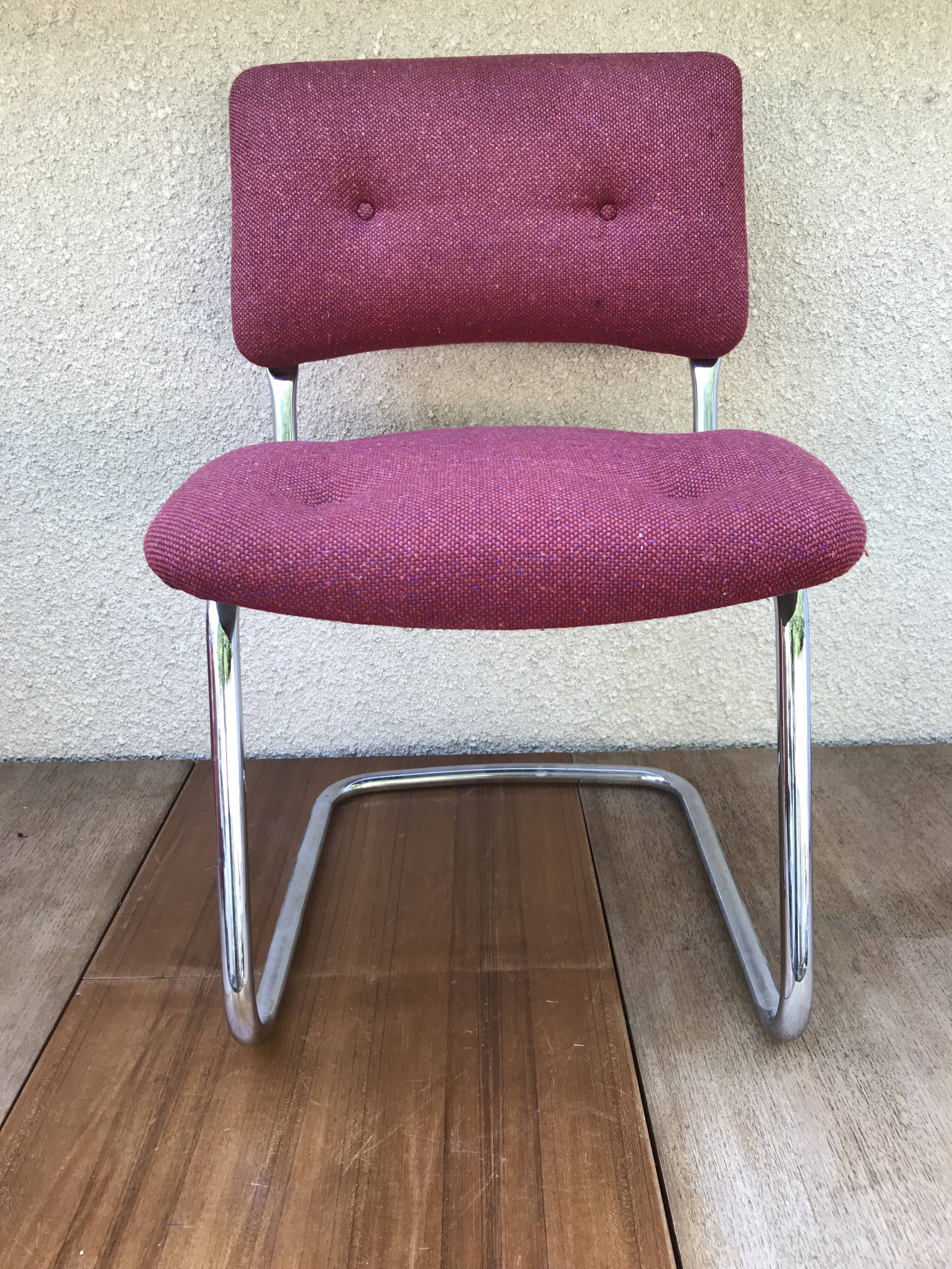 Old Strafor chrome metal chair - vintage 7s design red fabric