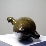 Ancienne gargoulette "Magique" oeuf en grès vernissé/émaillé et sablé