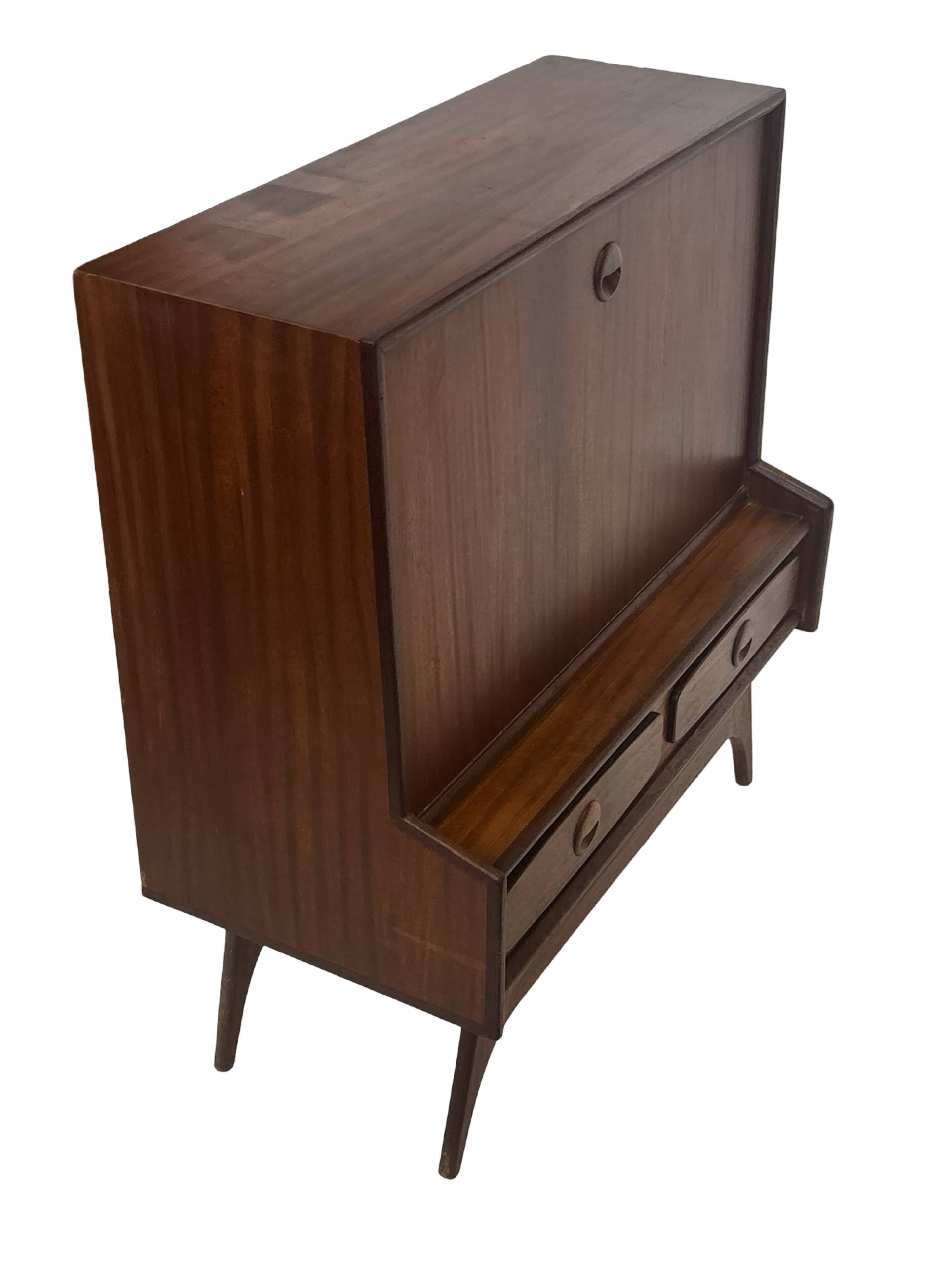 Vintage teak wall cabinet with flap door 1960s design wall unit