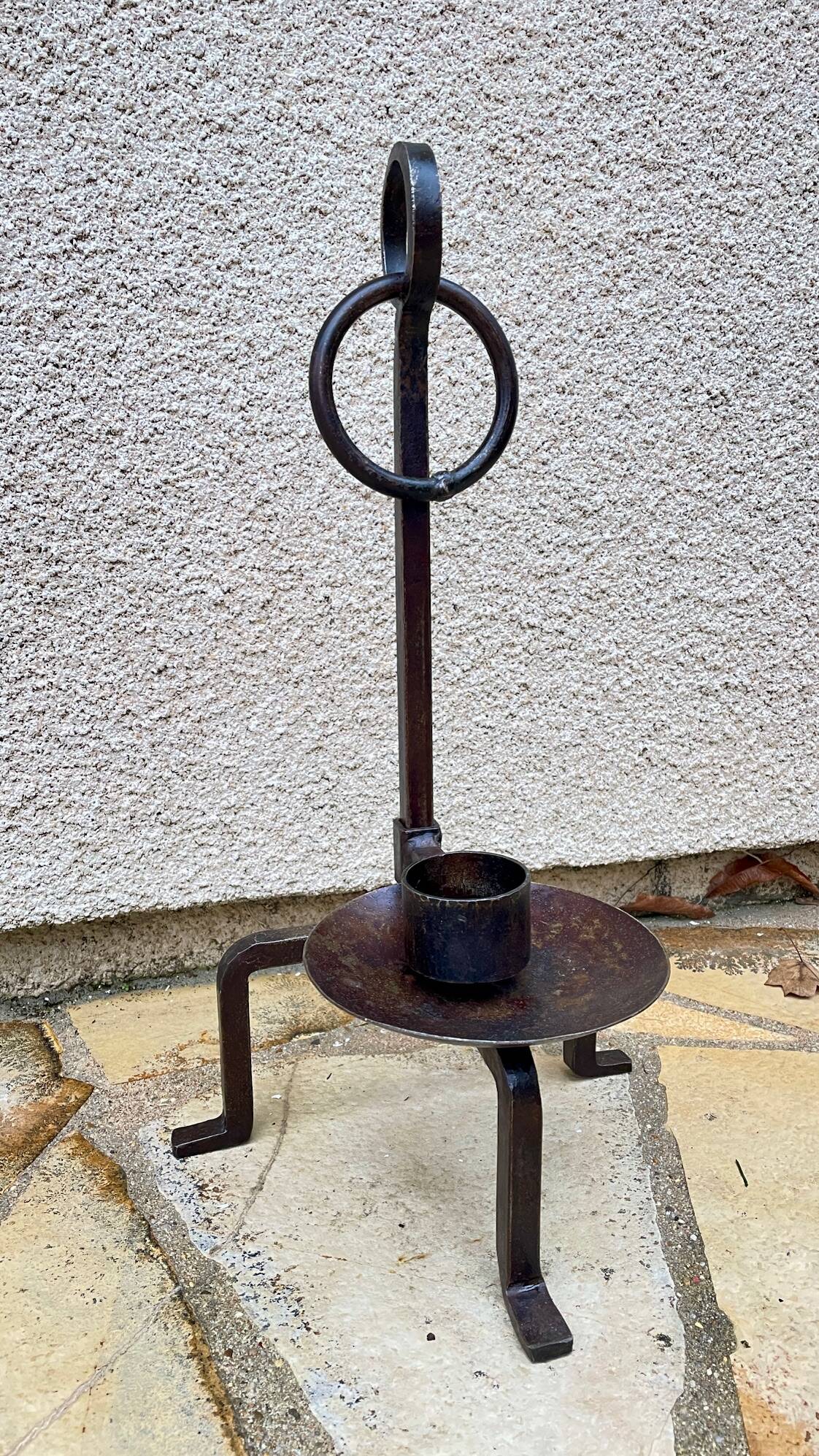 Vintage brutalist steel candle holder