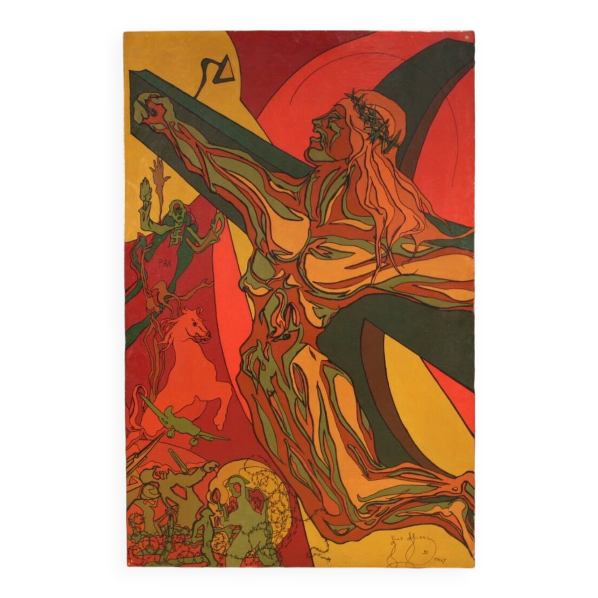 Surrealist Italian painting Crucifixion from the 20th century