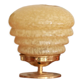 Lampe d'appoint globe ancien en verre Clichy jaune moucheté pied en laiton vintage