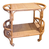 Rolling serving table rattan