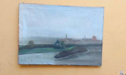 Oil painting on canvas view of Florence San Frediano early 1900