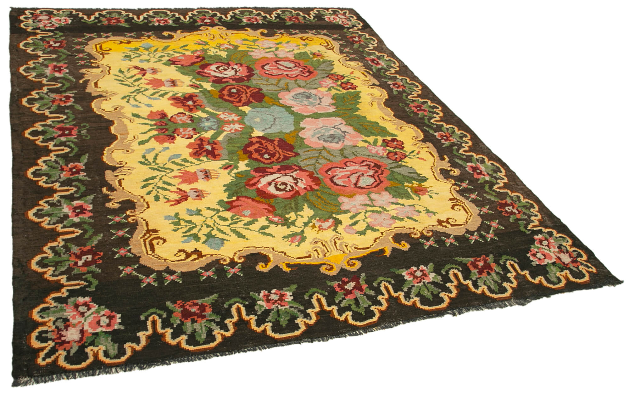 Handwoven Vintage Flatweave Brown Kilim 200 cm x 246 cm - 23362