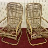 Pair of vintage rattan armchairs, Italy 1950