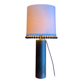 Copper "bouillotte" lamp with Ashoka Silk shade, pom-poms of c