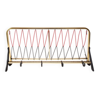 1950s Gold Aluminum Wall Coat Rack with Shelf (59.5 cm)
