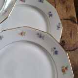 Set of 8 porcelain plates with twelve cut sides - floral decoration and