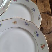 Set of 8 porcelain plates with twelve cut sides - floral decoration and