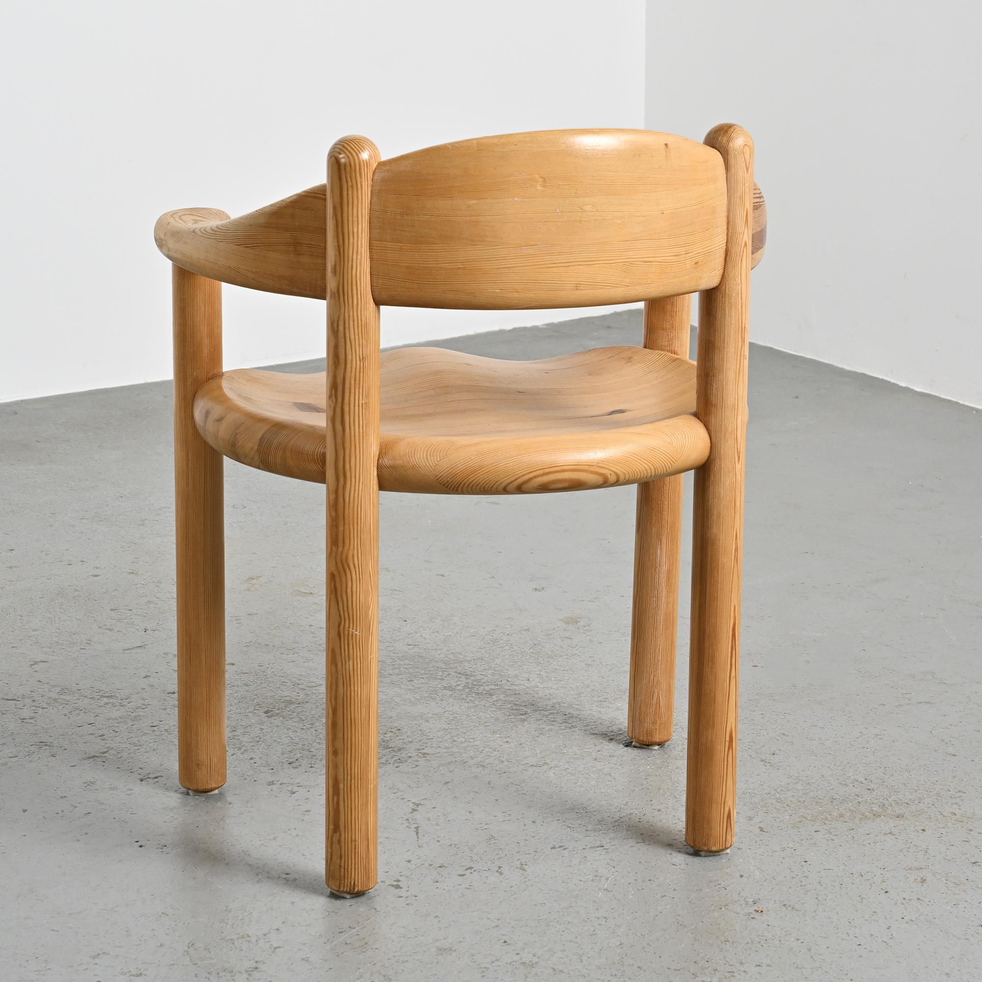 Set of 6 solid pine chairs by Rainer Daumiller, Denmark, circa 1970.
