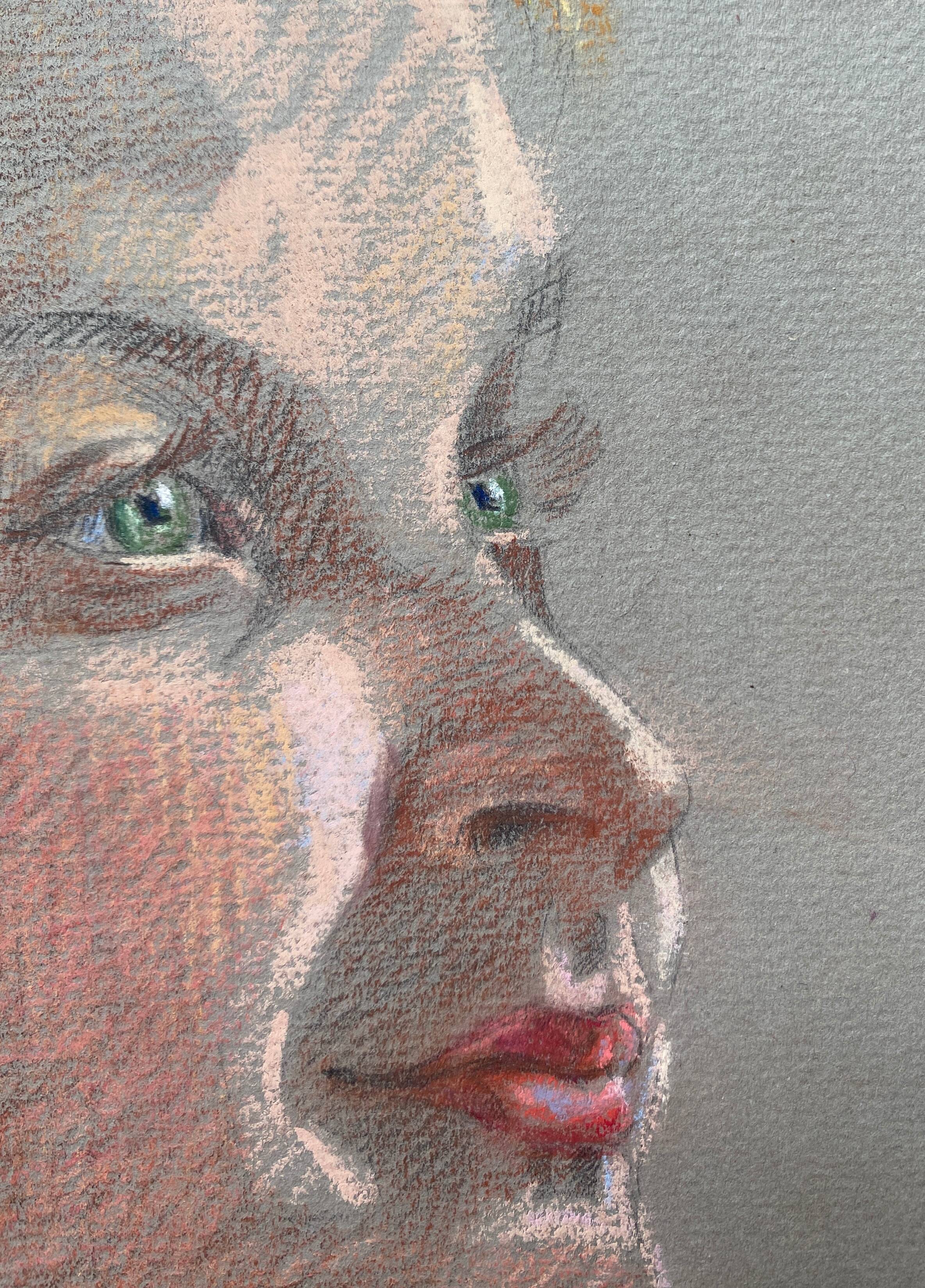 Pastel painting "woman in red blouse" circa 1950