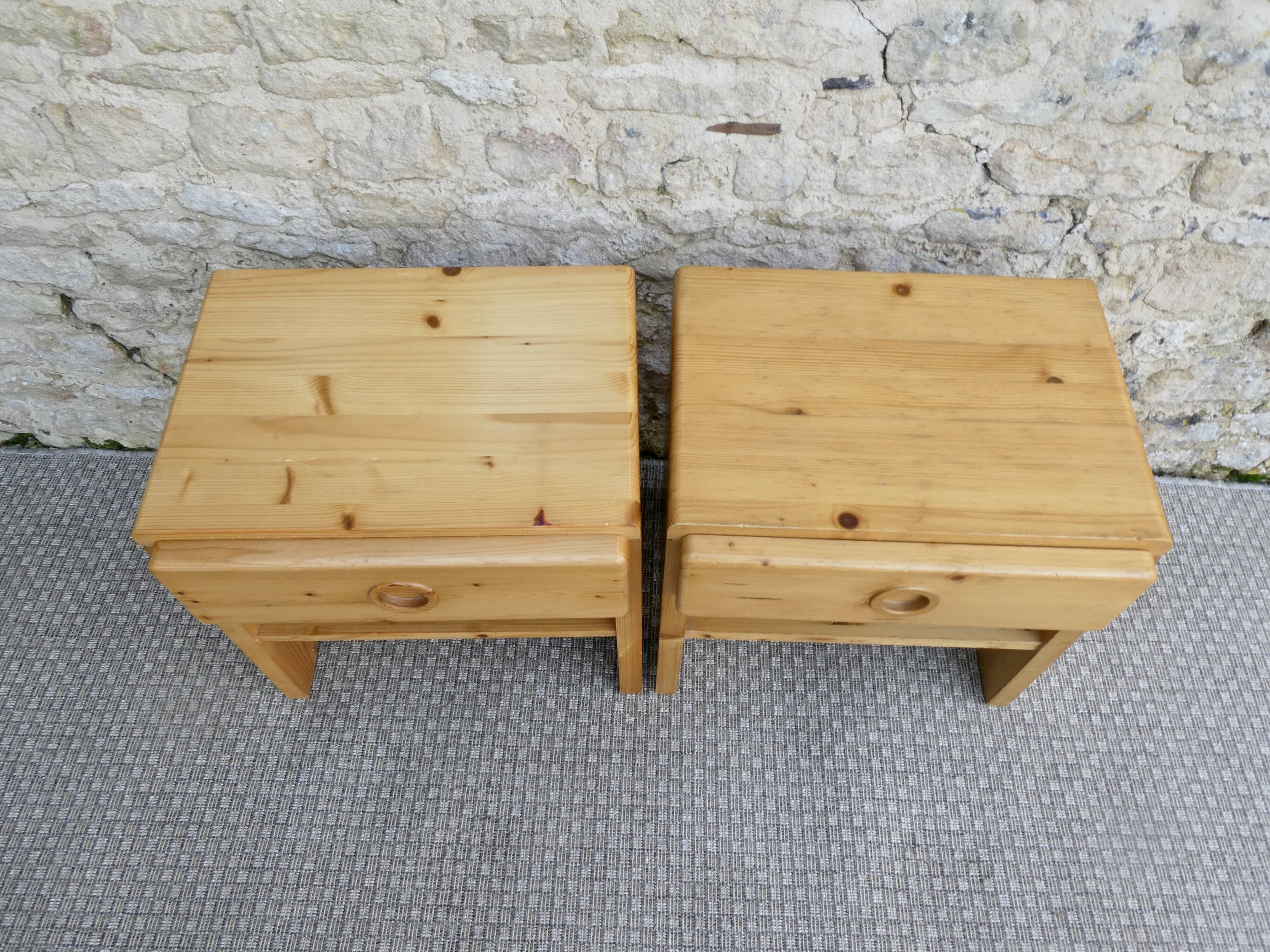 Pair of pine bedside tables from Les Arcs by Charlotte Perriand, 1960s-70s