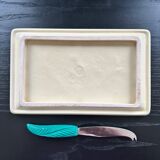 Plat à fromage et couteau décor feuille