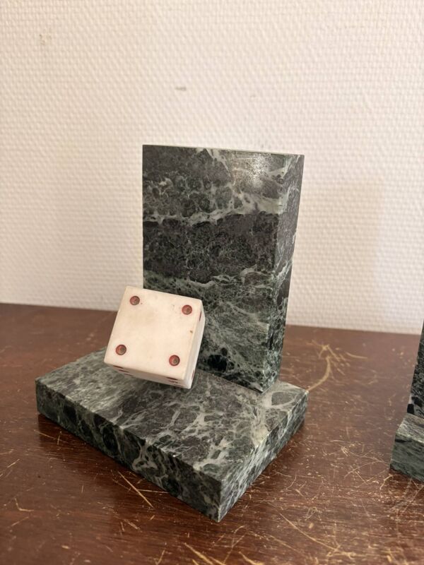 Ancien Paire Serre Livre Cube Dès Marbre Vert Maurin Suède Art Déco 1930